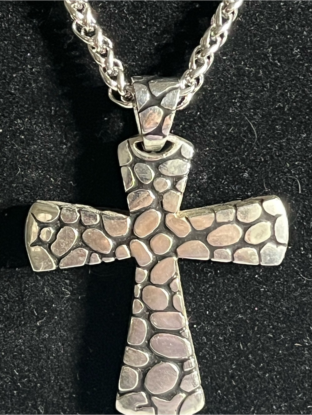 Stainless Steel Silver & Black Tone Cross w/20” Byzantine Chain
